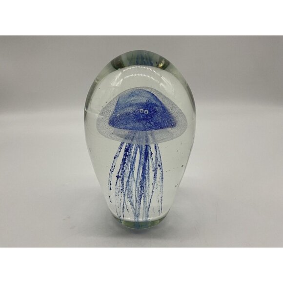 Art Glass Mouth Blown Sapphire Jellyfish Handmade 6"High Paperweight Collectible - Picture 8 of 16